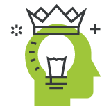 A drawing showing a head and a lightbulb symbolizing the content marketing service